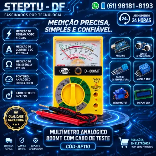 Multímetro Analógico 800Mt com Cabo de Teste Arduino Automação Robotica COD-AP110 