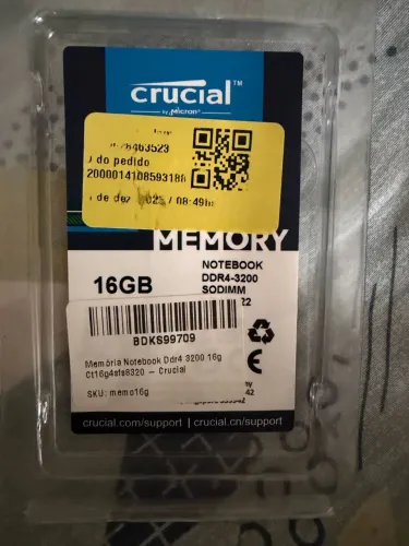 Memória RAM Crucial 16GB DDR4 3200MHz Notebook (SODIMM)