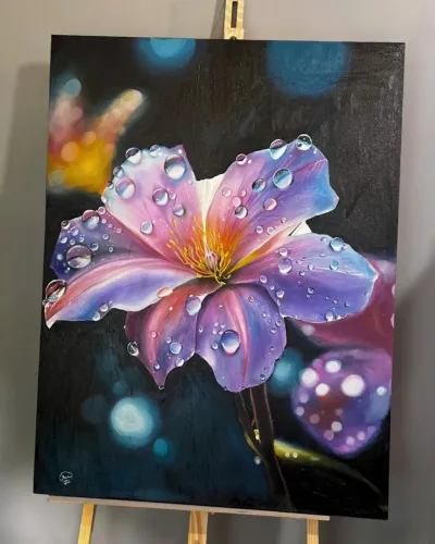 Quadro decorativo para ambientes flor e orvalho óleo sobre tela 60x80