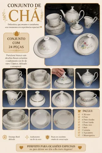 Conjunto de chá porcelana marca REAL 24 peças