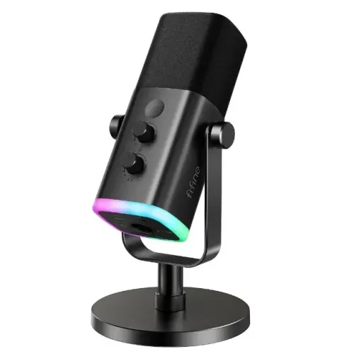 Microfone Fifine USB/XLR AM8 Dinâmico Cardioide Preto - Qualidade Profissional para Games,