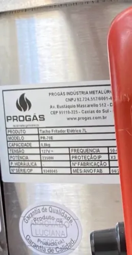 Tacho De Fritura Em Inox Elétrico 7 Litros Pr-70e Progás
