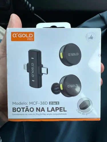 Microfone de lapela duplo redondo magnético A Gold 2 em 1 iphone tipo c
