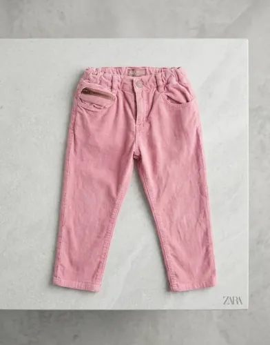 Calça Infantil Zara Rosa em Veludo / Cotelê | Tamanho Infantil (Excelente Estado)