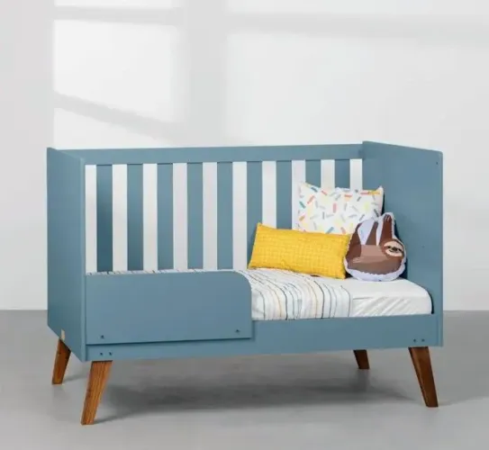 Berço Retrô Ayla Azul Fosco vira mini cama 