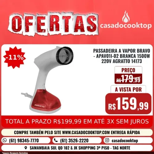 PASSADEIRA A VAPOR BRAVO - APAV01I-02 BRANCA 1500W 220V AGRATTO 14173