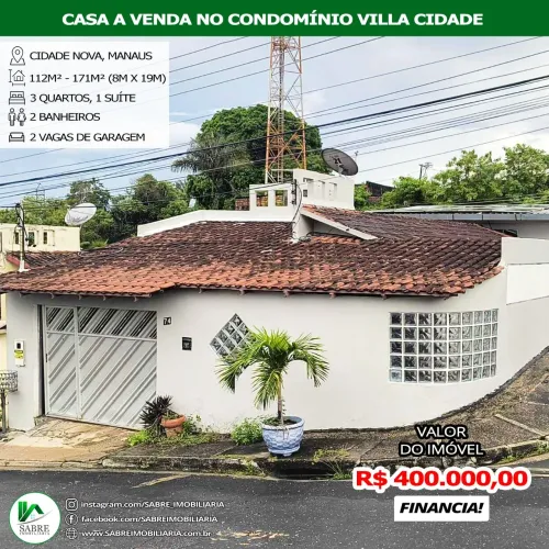 Casa Residencial Villa Cidade com 3 quartos, Cidade Nova, Manaus -Am