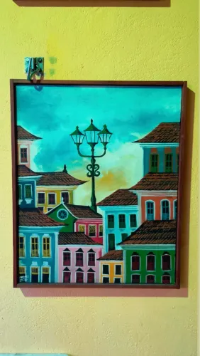 Linda e antiga pintura sobre tela de 1985
