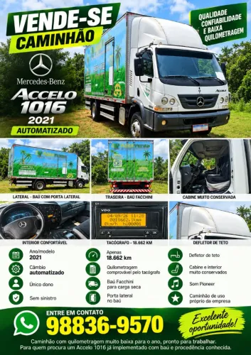 Mercedes-Benz Accelo 1016 2021 Automatizado Baú Facchini | Único Dono | 18.662 km
