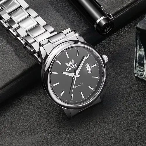 OPK 6010 Relogio Ma Da água Original Preto De Aço Cronógrafo Quartzo