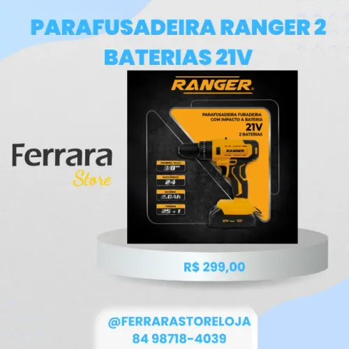 Parafusadeira Ranger com impacto 21v com 2 bateria com maleta