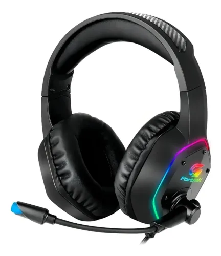 Fone Gamer Over-Ear Fortrek Blackfire LED RGB Preto Com Microfone Novo Loja Coimbra Comput