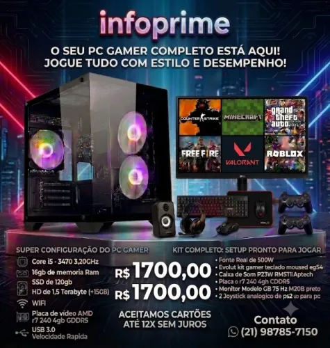 Pc Gamer Novo Lacrado, Core i5 com 16gb de ram com SSD + HD Placa De video DDR5 Imperdivel