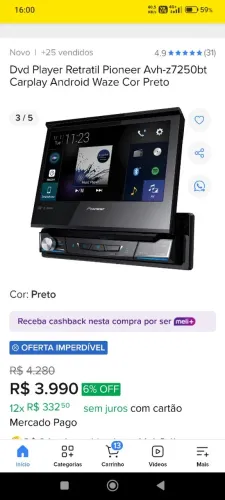 Dvd retrátil e par de auto falantes Pioneer 