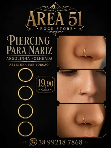 Piercing argola maleável nariz aço cirúrgico PVD gold