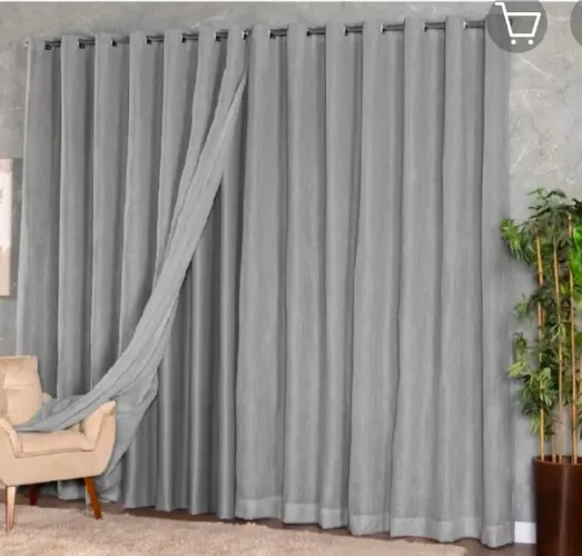 Duas cortinas de voil gaze de linho cinza com 3mx2,50m ilhós cromado. 