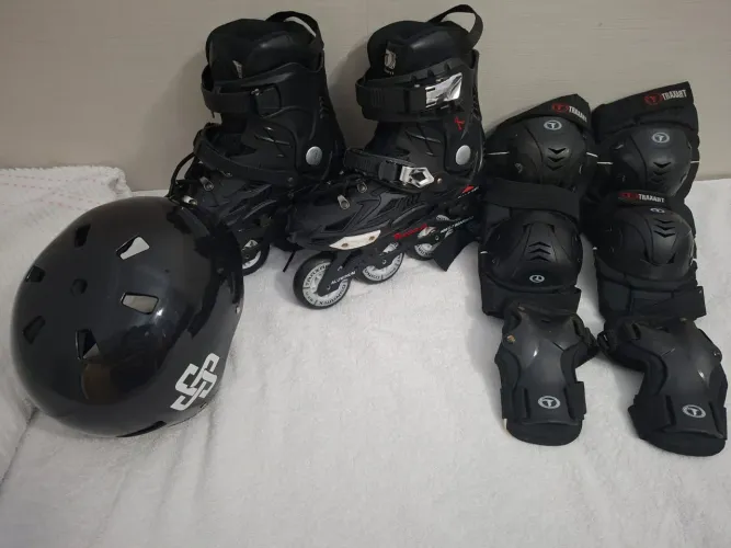 Patins profissional completo: capacete, loelheira,cotoveleira