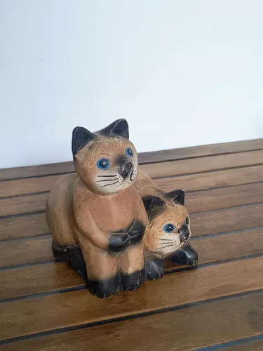gatos em madeira arte popular antigo anos 60 decoração vintage colecionador antiquario