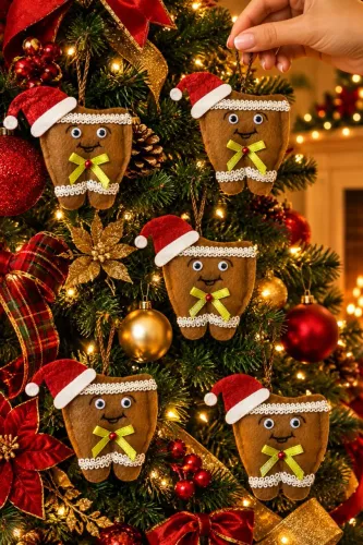 Kit 6 Dentes Feltro Biscoito Gengibre Noel