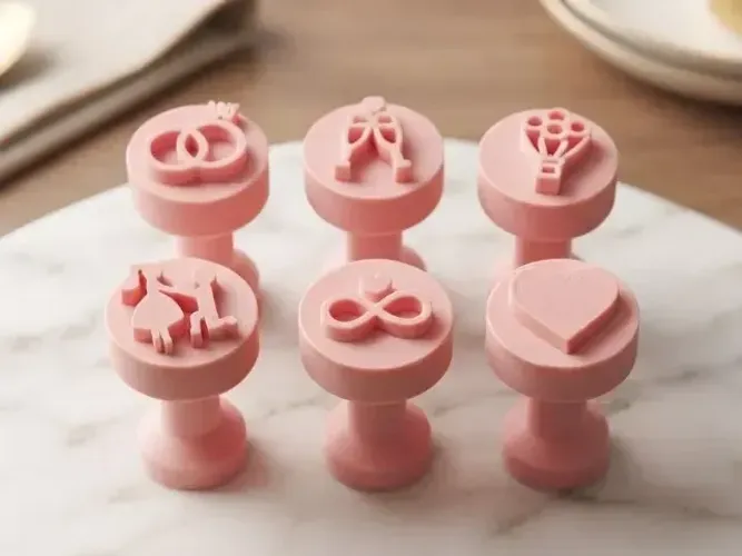 Kit Carimbos para Brigadeiro Casamento - Noivos, Aliança, Coração - Moldes Doces - 6 Peças