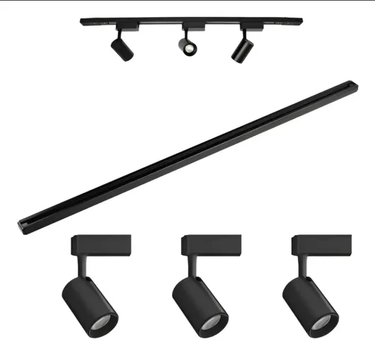 Kit Trilho Eletrificado 2m + 03 Spots LED Direcionáveis - Preto (LUMANTI)