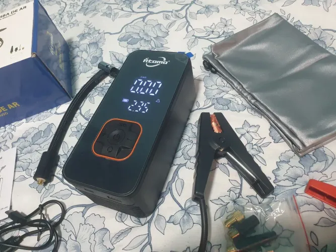 Compressor de ar portátil, powerbank e sinalizador