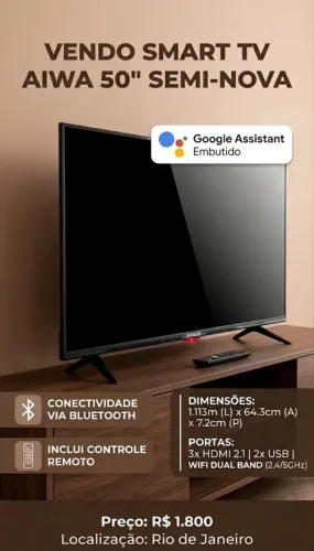 Smart TV AIWA 50? Android 4K Borda Ultrafina HDR10 Dolby Áudio AWS-TV-50-BL-02-A