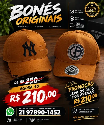 2 Bonés original de marca contendo marca New York Yankees e Armani Exchange