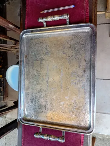 Antiga bandeja retangular em banho de prata (ref:194)