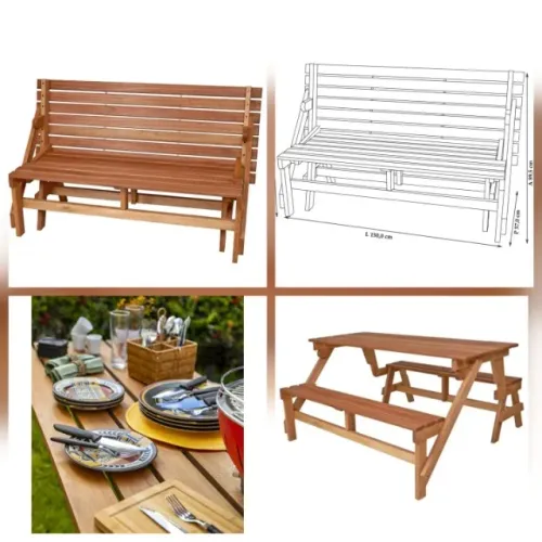 Mesa-banco picnic madeira