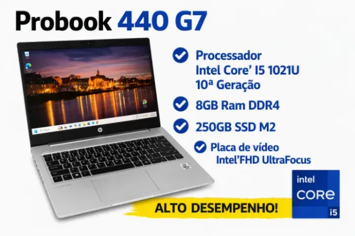 SÓ VENDA! Notebook Probook HP G7 Intel Core I5 1021U , 8GB Ram , 256Gb SSD , Full HD IPS