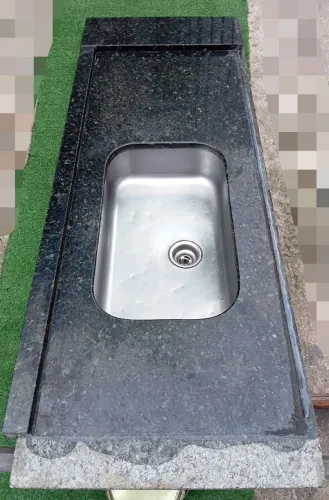 Pia de mármore com cuba inox 1,51x56