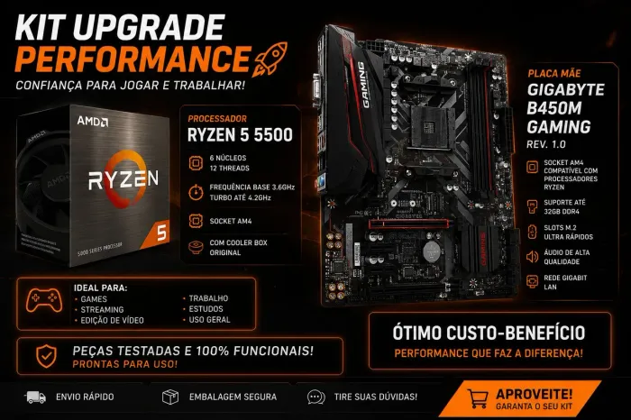 Kit AMD Ryzen 5 5500 + Placa-mãe Gigabyte B450M Gaming Rev. 1.0