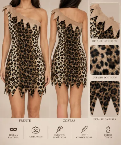 Vestido Fantasia de Onça Feminino Curto - Festa/Halloween