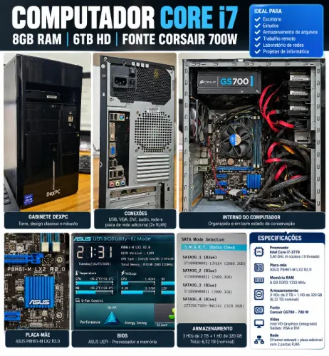 COMPUTADOR CORE i7 | 8GB RAM | 6TB HD | FONTE CORSAIR 700W