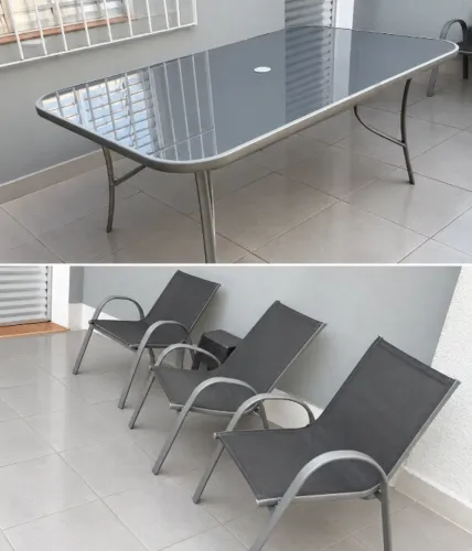 Jogo de mesa de vidro com 4 cadeiras usada
