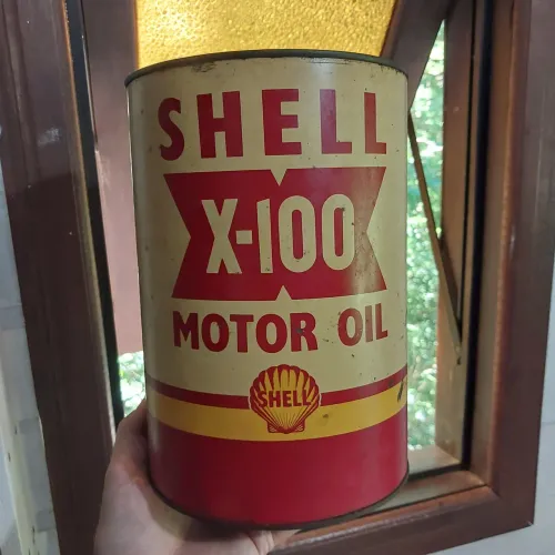 Antiga lata óleo Shell X100 Atlantic Esso Pennzoil Mobil Veedol Sunoco 