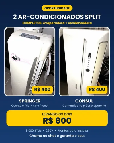 2 Ar-Condicionados Split 9.000 BTUs Springer e Consul | 220V | Oportunidade