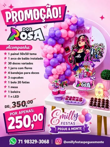 kit festa na mesa completa com bolo+doces+painel +bandejas