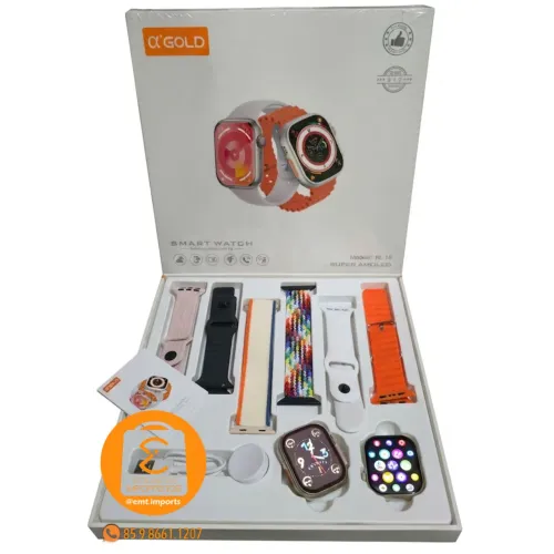 Kit com 2 Relógios SmartWatch com 6 Pulseiras A'GOLD