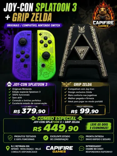 Joy-Con Splatoon 3 Original + Grip Zelda | Combo R$449,90