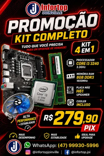 Kit upgrade Intel Core i3 3240 + Memoria 8GB + Cooler + MB 1155 Novo com Garantia 