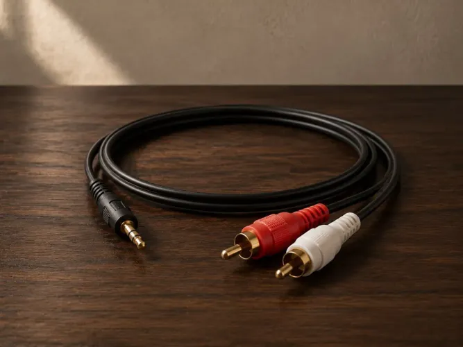 Cabo de Áudio P2 para 2 RCA Estéreo Vermelho e Branco