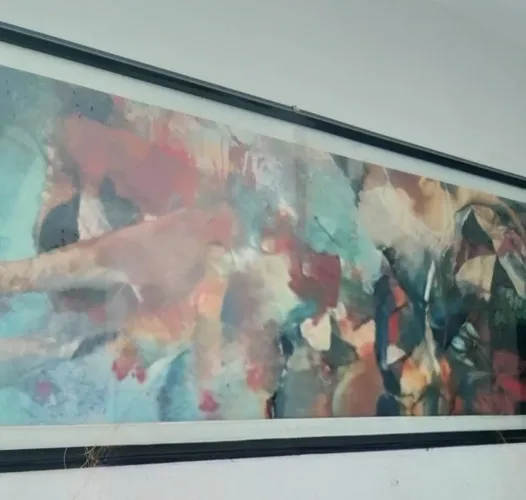 Quadro abstrato grande 2.40mx95cm com moldura preta e vidro!