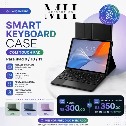 Smart Keyboard Case para iPad 9ª, 10ª e 11ª geração - Com Touch Pad
