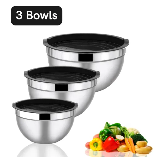 Bowl Aço Inox com Tampa de Silicone Higiênica - 3 Tamanhos BM-F1358