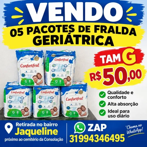 Vendo 05 pacotes fralda Geriátrica tamanho G
