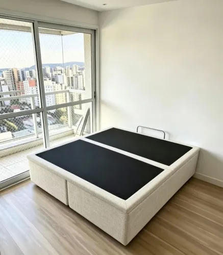 Cama box base Queen baú em LINHO bege.Entrego