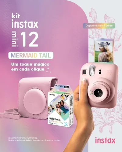 Kit com Câmera, Bolsa e Filmes Instax Mini 12