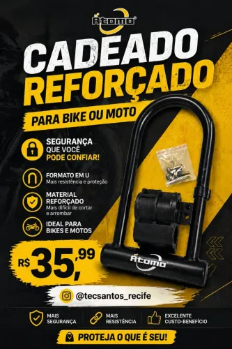 Cadeado Reforçado para Bike ou Moto em U